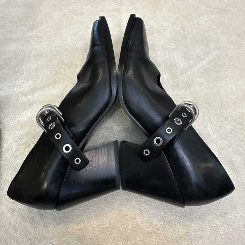 Rag & Bone Joni Black Leather‎ Square Toe Mary Jane Pumps 11 Buckle Slanted Heel - Picture 10 of 12